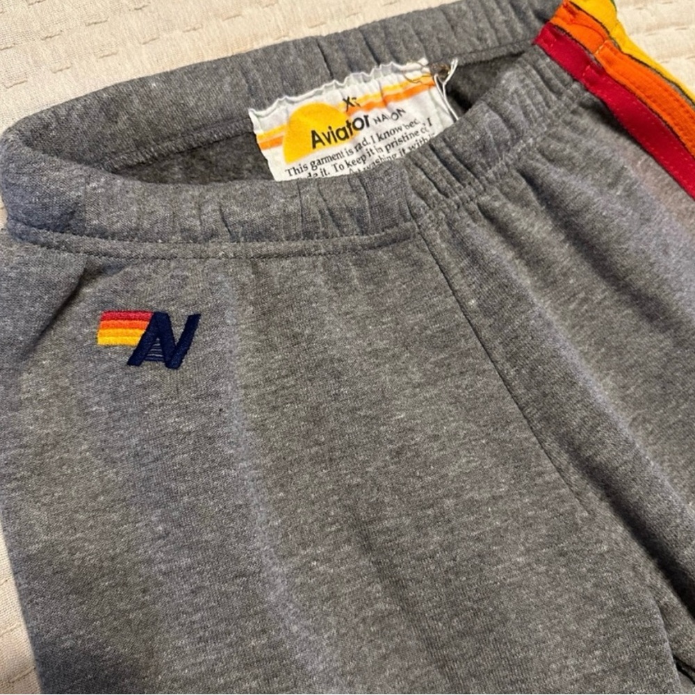 Aviator Nation Gray Joggers with Rainbow Stripe